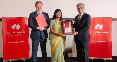 Scholar Najma Khaliq Khan from Pakistan with the Governor of South Australia, His Excellency the Honourable Hieu Van Le AC, presented the awards. South Australian Minister for Trade and Investment, the Honourable Stephen Patterson MP