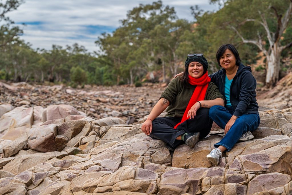 Nepali scholars Rubina Bishunke (left) and Rita Baramu (right) pictured at the Ikara-Flinders Ranges National Park.